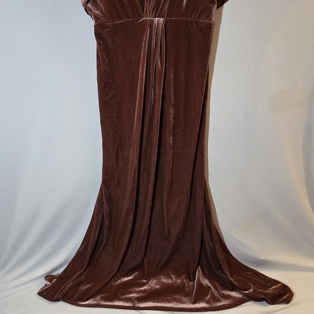 Revelry Gwen Pink Rose Blush Velvet Deep V Maxi Bridesmaid Wedding Dress, sz 12 - Picture 6 of 16